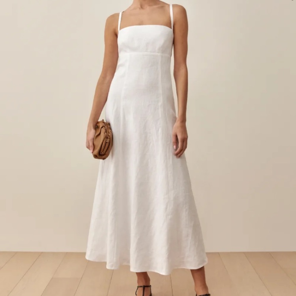 Reformation Rai Linen dress in white, size 0, NWT